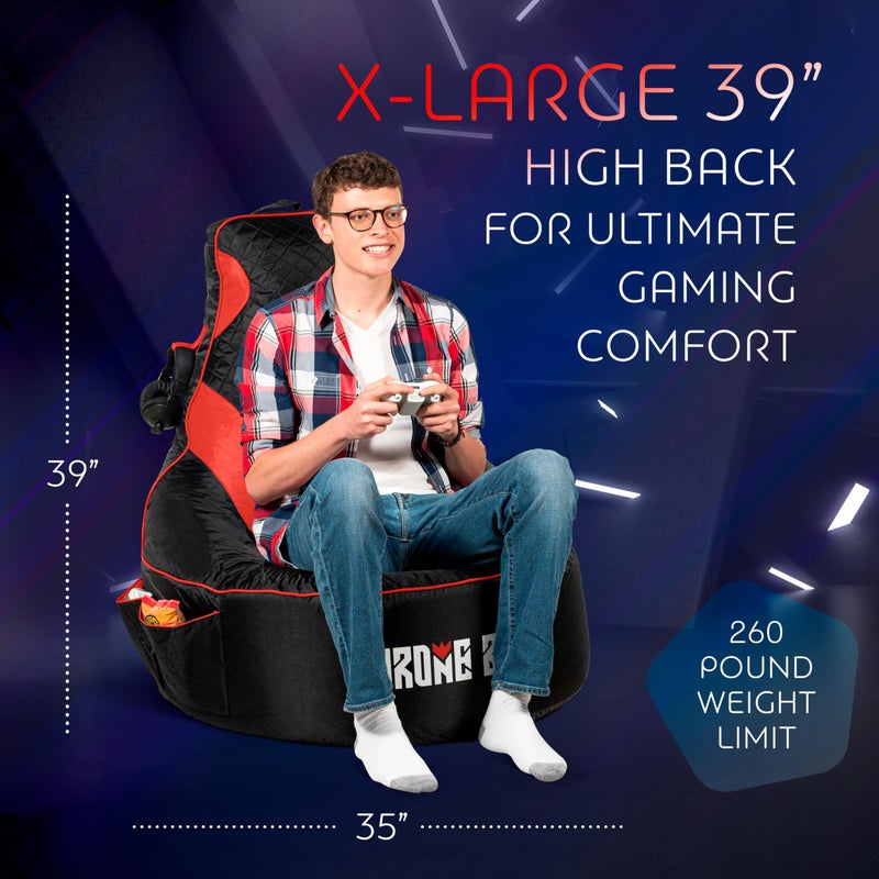 Throne Boss Gaming Bean Bag Chair Cover for Adults with High Back, Red â€“ Large Floor Gaming Chair Cover, Easy to Clean Fabric, Large Pockets, Headphone Hanger, Requires 350 Liters Polystyrene Beans - Image 3